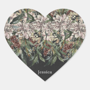 Adesivo de Coração Floral de Natal Quadro Negro Fe