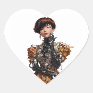 Adesivo de Coração Ousado com Diva Cyberpunk