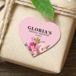 Adesivo de Coração para Chá de Noiva Flor de Fuchs