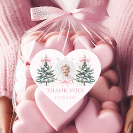 Adesivo de Coração Winter Onederland com Laço Rosa