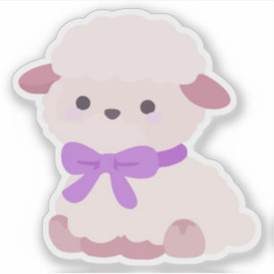 Adesivo de Cordeiro Fofo Kawaii com Laço Roxo