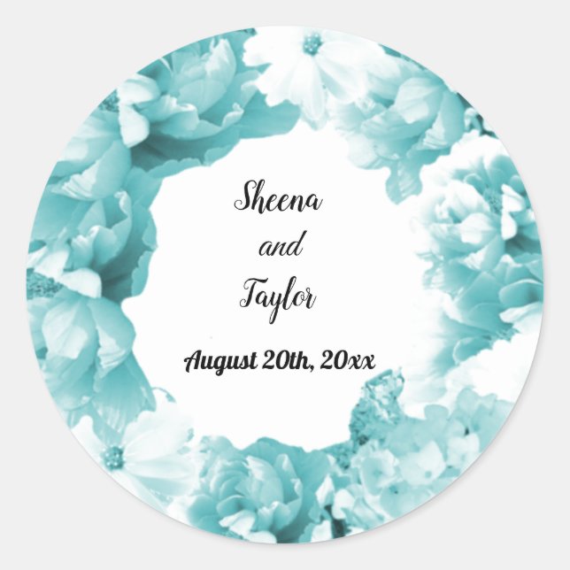 Adesivo de Coroa de Casamento Monocromático Aqua (Frente)