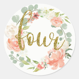 Adesivo de Coroa Floral Rosa Dourado de 4º Anivers