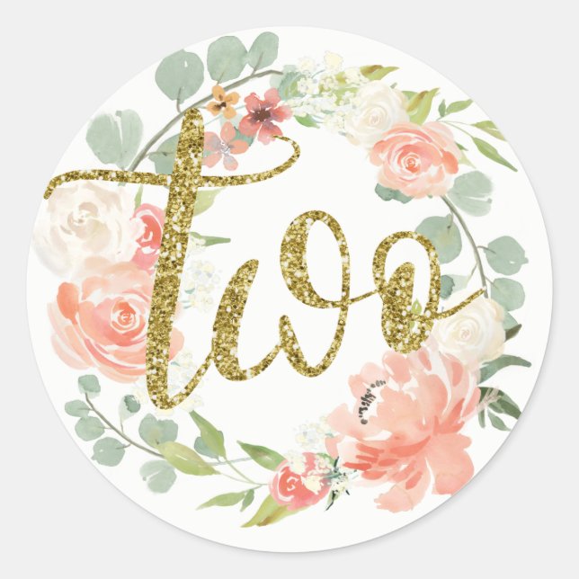 Adesivo de Coroa Floral Rosa Dourado para 2º Anive (Frente)
