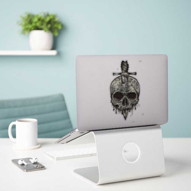 Adesivo de crânio (Laptop na mesa)