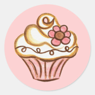 Adesivo de Cupcake com Flor Rosa
