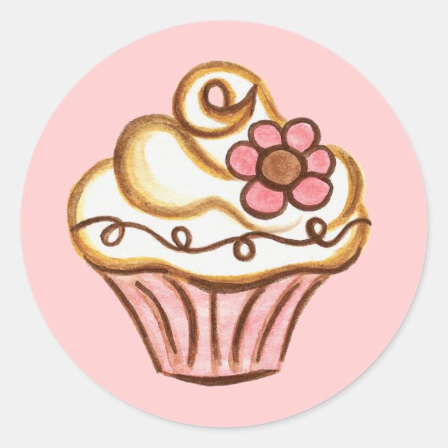 Adesivo de Cupcake com Flor Rosa (Frente)