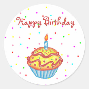 Adesivo de Cupcake de Aniversário