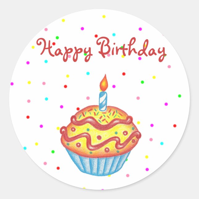 Adesivo de Cupcake de Aniversário (Frente)