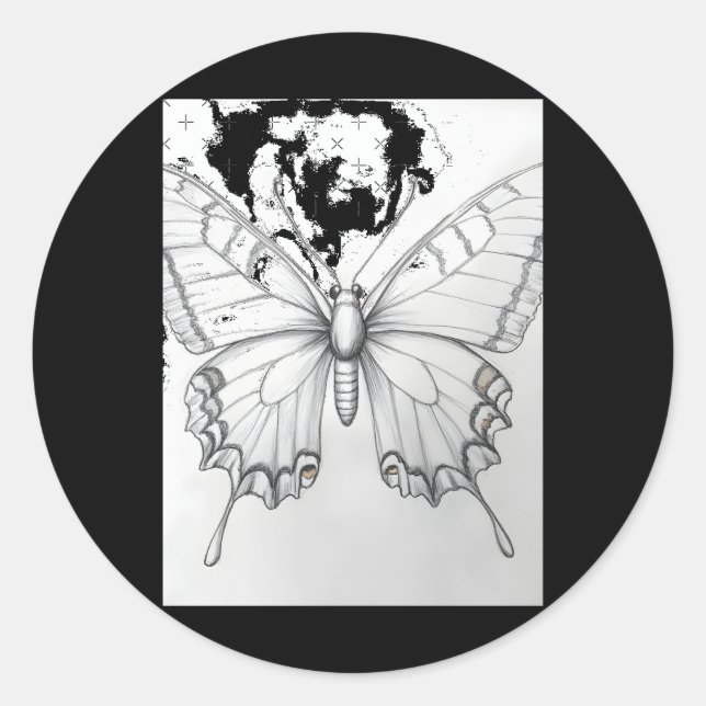 Adesivo de desenho a lápis de Borboleta Monarca Re (Frente)