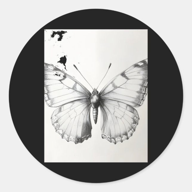 Adesivo de desenho a lápis de Borboleta Monarca Re (Frente)