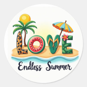 Adesivo de desenho animado de verão LOVE na praia