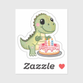 Adesivo de Dinossauro Fofo com Bolo de Aniversário