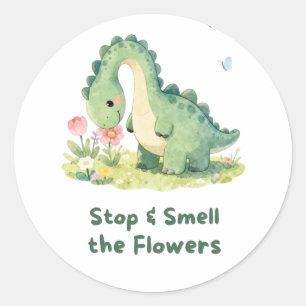 Adesivo de Dinossauro Fofo Pare e Cheire as Flores