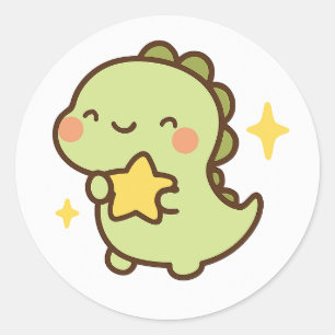 Adesivo de Dinossauro Kawaii Segurando Estrela