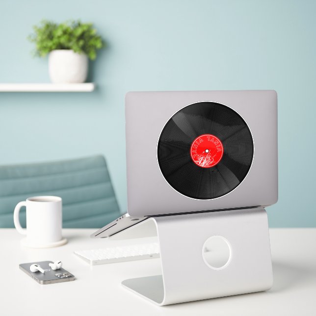Adesivo de Disco de Vinil Retrô (Laptop na mesa)