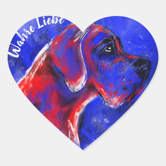 Adesivo de dogue vermelho azul coração (Frente)