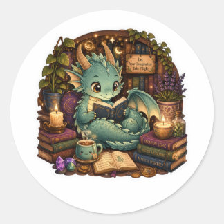 Adesivo de Dragão Amante de Livros Fofos