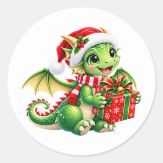 Adesivo de Dragão de Natal Verde Fofo