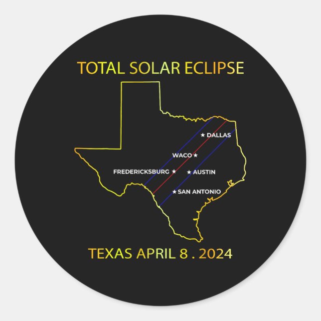 Adesivo De Eclipse Solar 2024 Interative Map Eclips Texas (Frente)