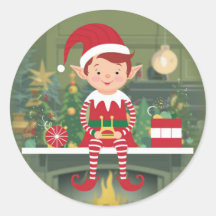Adesivo de Elfo de Natal Fofo na Prateleira