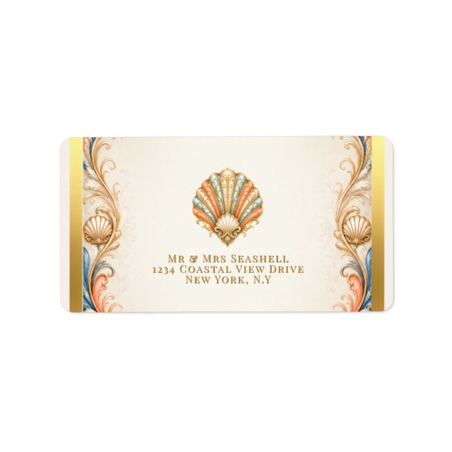 Adesivo de endereço de casamento vintage concha de (Frente)
