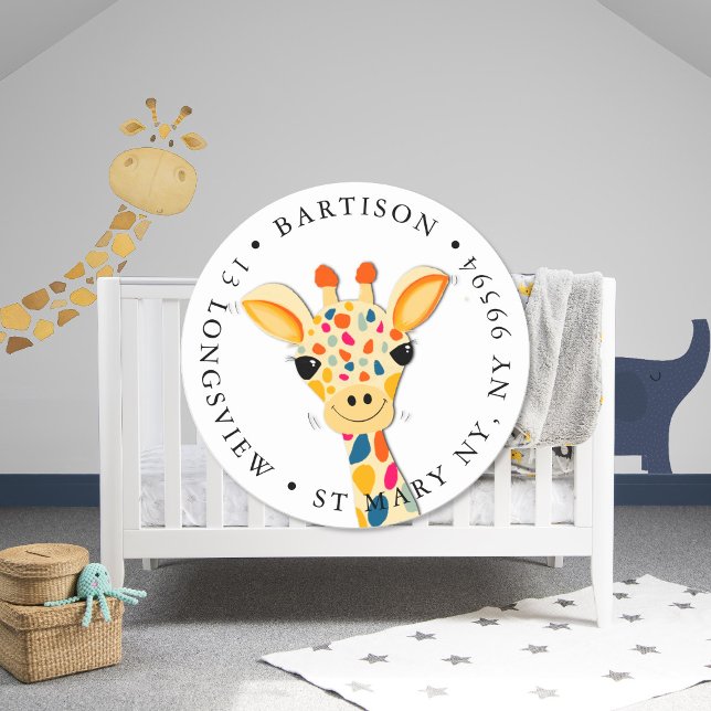 Adesivo de Endereço de Texto Personalizado Girafa  (Criador carregado)