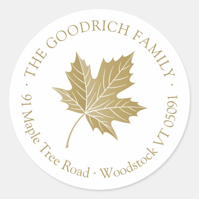 Adesivo de Endereço Redondo Folha de Maple em Dour (Frente)