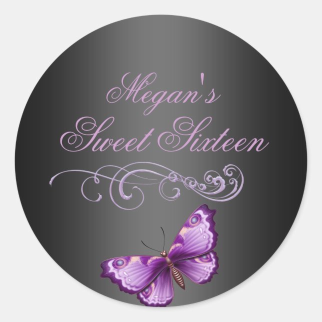 Adesivo de Envelope Borboleta Roxo/Preto Sweet 16 (Frente)