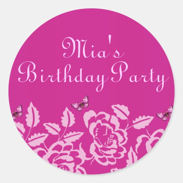 Adesivo de Envelope de Aniversário Borboleta Rosa  (Frente)