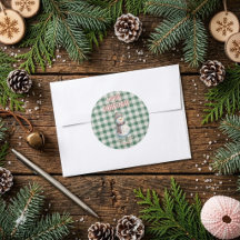 Adesivo de Envelope de Natal em Xadrez Verde | Bon