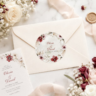 Adesivo de Envelope de Noiva Floral Marfim Borgonh