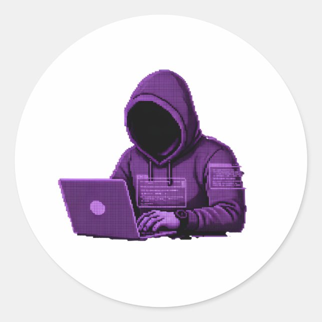 Adesivo de estética roxa de arte pixel de hacker c (Frente)