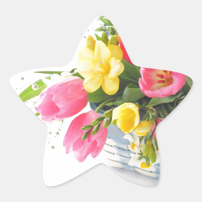 adesivo de estrela de flores de primavera em cesto (Frente)