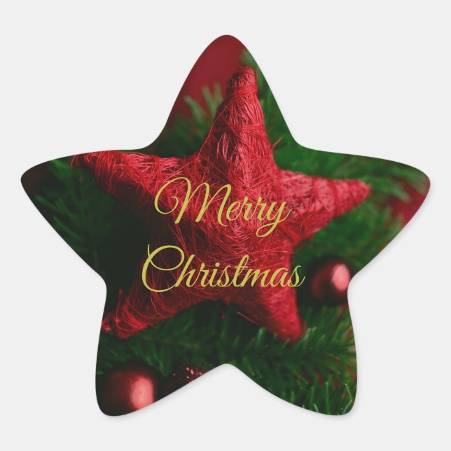 Adesivo de estrela de Natal Vermelho Rústico  (Frente)