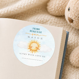 Adesivo de Etiqueta de Livro de Bebê Sol e Céu Azu