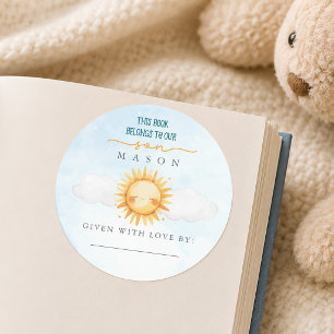 Adesivo de Etiqueta de Livro de Bebê Sol e Céu Azu
