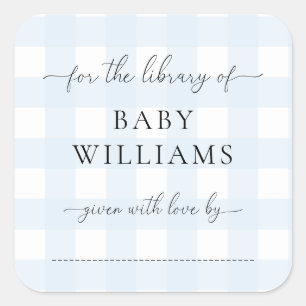 Adesivo de etiqueta de livro em gingham azul