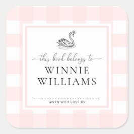 Adesivo de etiqueta de livro Swan Gingham Rosa