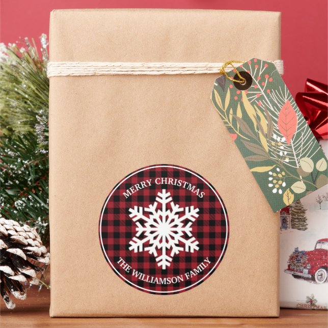 Adesivo de etiqueta de presente de Natal xadrez ve (Feriado)
