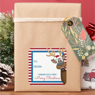 Adesivo de Etiqueta de Presente de Rena de Natal C