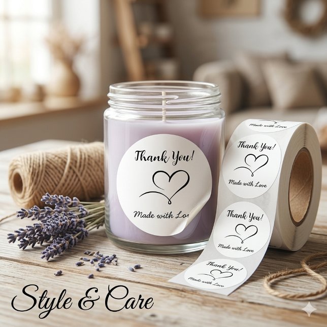 Adesivo de Etiqueta Redonda com Mensagem Feita com (Round Label Sticker with Made with Love Message)