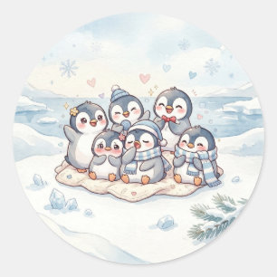 Adesivo de Família de Pinguim Fofo de Inverno