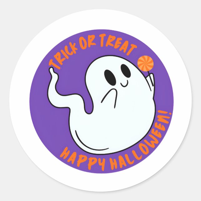 Adesivo de Fantasma de Halloween Fofo – Doces ou T (Frente)