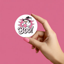 Adesivo de Fantasma Rosa Fofo Boo Halloween