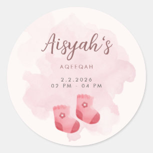 Adesivo de Favor Aqiqah Menina com Aquarela Rosa