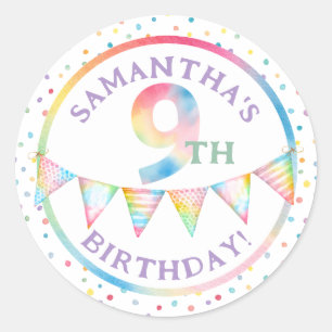 Adesivo de Favor da Festa de Aniversário de 9 Anos
