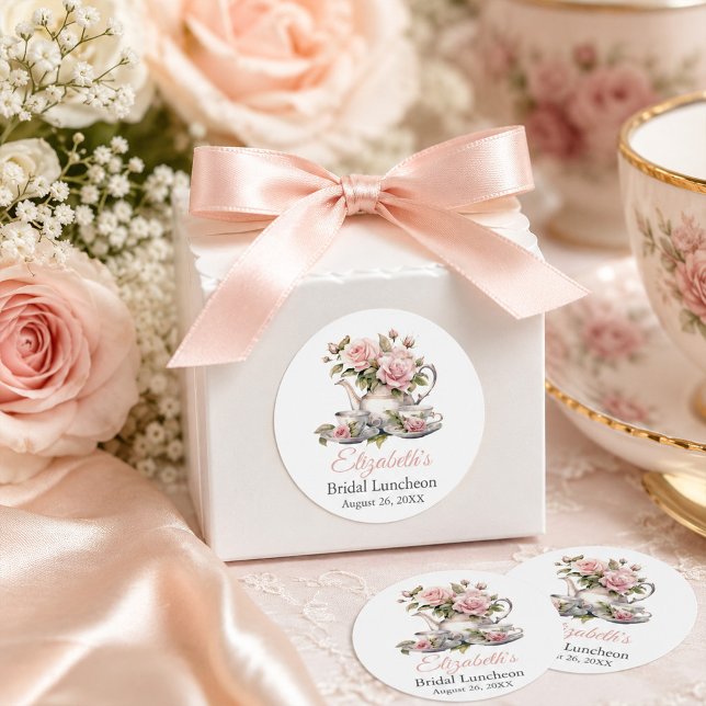 Adesivo de Favor de Almoço de Noiva Rosa Bege (Blush Pink Bridal Luncheon Favor Sticker)