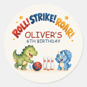 Adesivo de Favor de Aniversário de Boliche de Dino