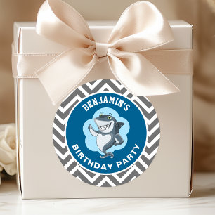 Adesivo de Favor de Aniversário de Tubarão Fofo